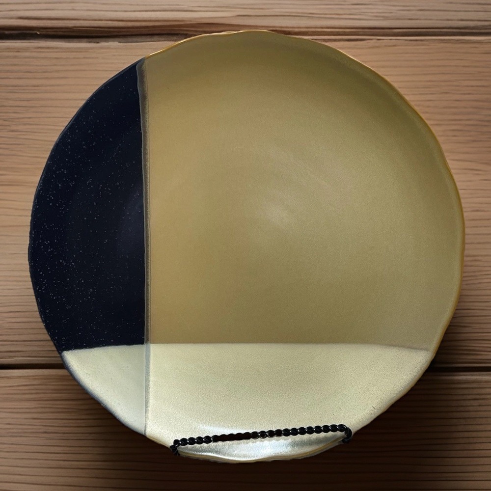 Sango Stoneware # 5022 Gold Dust Black Chop Plate/Serving Platter‎ 12.5" Retired